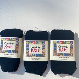 Country kids 3 pair black footless tights 3-5 years NWT